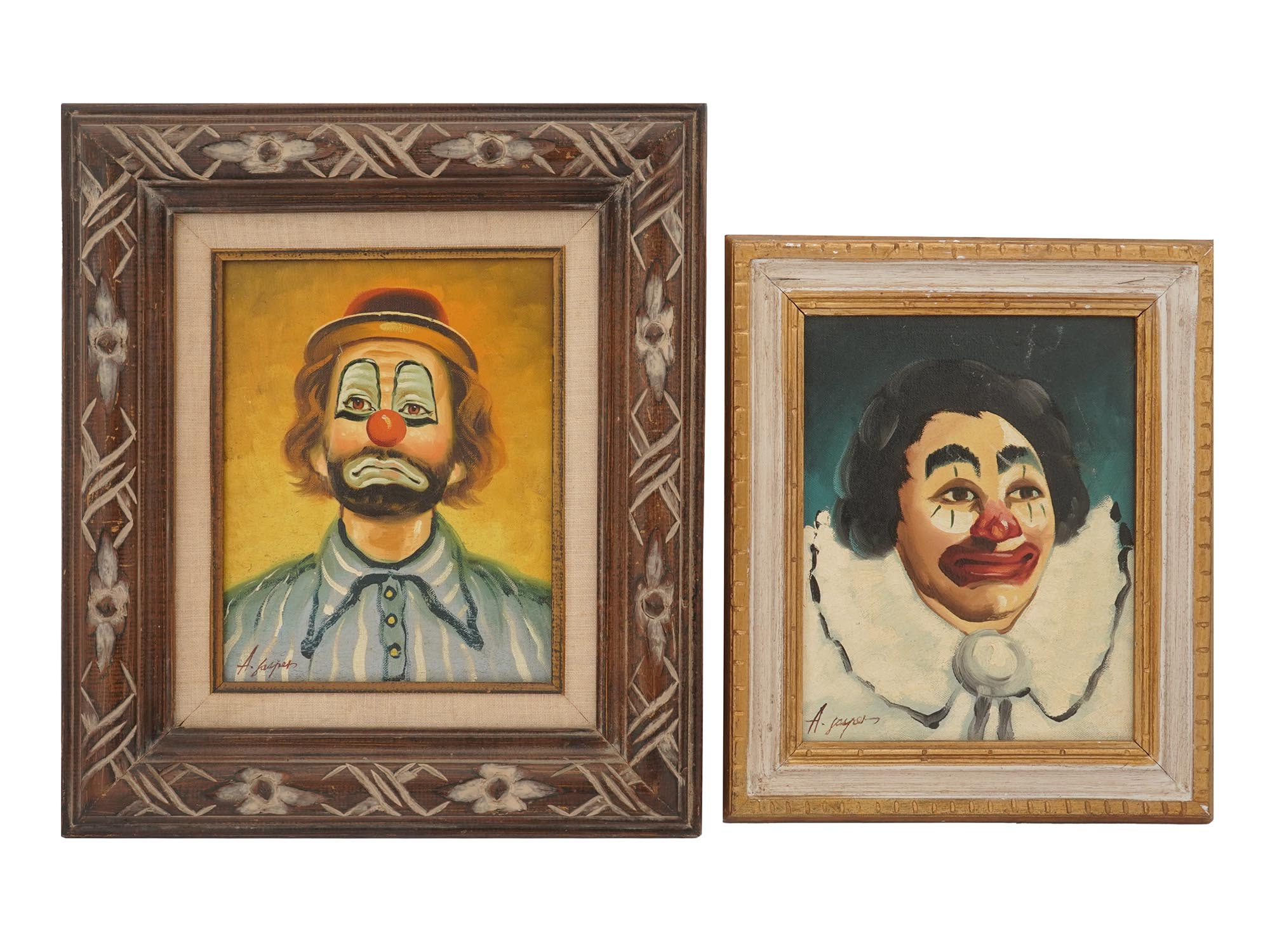 TWO MID CENTURY AMERICAN CLOWN PORTRAIT PAINTINGS PIC-0